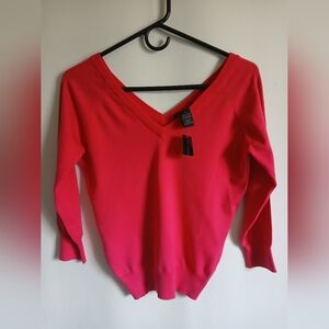 The Limited V-Neck Sweater in Hot Pink Lightweight Knit SzSm Cotton Blend